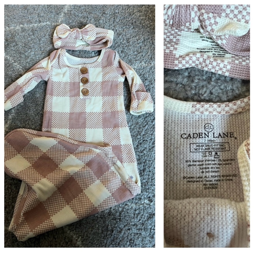 Caden Lane Knotted Newborn Gown & Bow